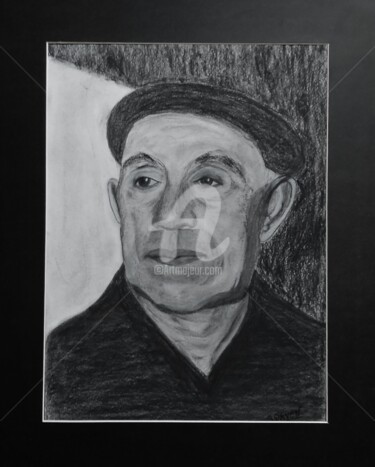 Drawing titled "GRAND-PERE" by Brigitte Payen (B.PAYEN), Original Artwork, Charcoal Mounted on Glass