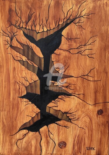 Painting titled "La faille" by Brigitte Payen (B.PAYEN), Original Artwork, Oil Mounted on Wood Stretcher frame