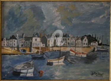 Painting titled "un petit port" by Brigitte Payen (B.PAYEN), Original Artwork, Oil