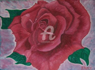 Painting titled "ROSE ROUGE" by Brigitte Payen (B.PAYEN), Original Artwork, Oil
