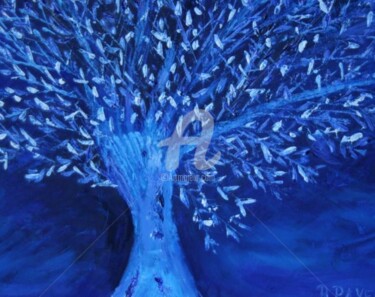 Painting titled "UN ARBRE DE VIE BLEU" by Brigitte Payen (B.PAYEN), Original Artwork, Oil