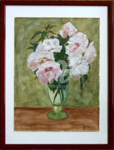 Peinture intitulée "BOUQUET DE ROSES AN…" par Brigitte Payen (B.PAYEN), Œuvre d'art originale, Aquarelle Monté sur Châssis e…