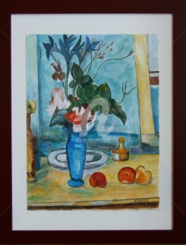 Painting titled "LE VASE BLEU" by Brigitte Payen (B.PAYEN), Original Artwork, Watercolor