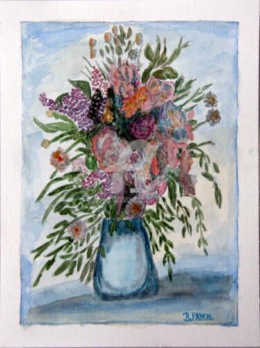 Painting titled "EXPLOSION DE FLEURS" by Brigitte Payen (B.PAYEN), Original Artwork, Watercolor