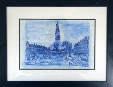 Painting titled "ARRAS LA PLACE DES…" by Brigitte Payen (B.PAYEN), Original Artwork, Watercolor Mounted on artwork_cat.