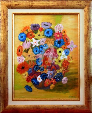 Painting titled "MANDALA DE FLEURS" by Brigitte Payen (B.PAYEN), Original Artwork, Oil