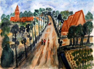 Painting titled "PAYSAGE DE TOSCANE" by Brigitte Payen (B.PAYEN), Original Artwork, Watercolor