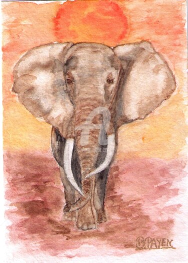 Pittura intitolato "Eléphant d'Afrique…" da Brigitte Payen (B.PAYEN), Opera d'arte originale, Acquarello