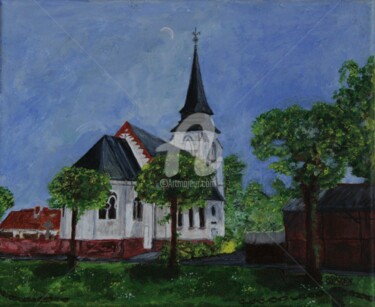 Schilderij getiteld "EGLISE DE SIMENCOURT" door Brigitte Payen (B.PAYEN), Origineel Kunstwerk, Acryl