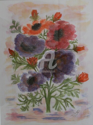 「ANEMONES」というタイトルの絵画 Brigitte Payen (B.PAYEN)によって, オリジナルのアートワーク, 水彩画