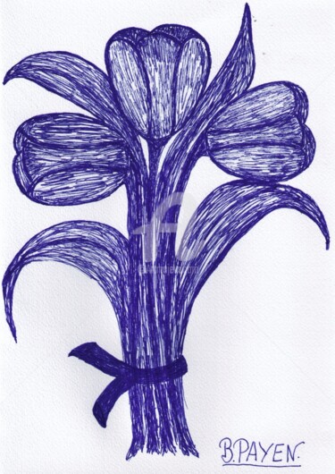 Desenho intitulada "TULIPES" por Brigitte Payen (B.PAYEN), Obras de arte originais, Grafite