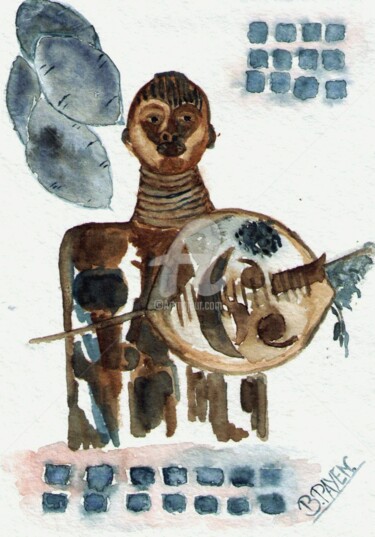 Desenho intitulada "GUERRIER DU MASAI M…" por Brigitte Payen (B.PAYEN), Obras de arte originais, Outro
