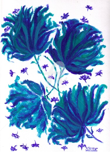 Pintura titulada "fleurs-bleues-courb…" por Brigitte Payen (B.PAYEN), Obra de arte original, Acrílico Montado en Otro panel…