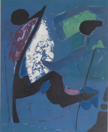 Peinture intitulée "signe-noir-et-bleu" par Loir, Œuvre d'art originale, Acrylique