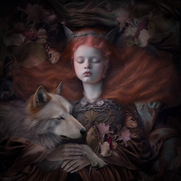 Arte digitale intitolato "La fille au loup" da Brigitte Robin, Opera d'arte originale, Immagine generata dall'IA