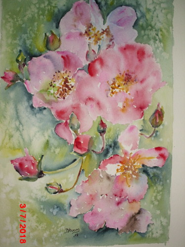 Peinture intitulée "Roses en liberté" par Brigitte Room, Œuvre d'art originale, Aquarelle