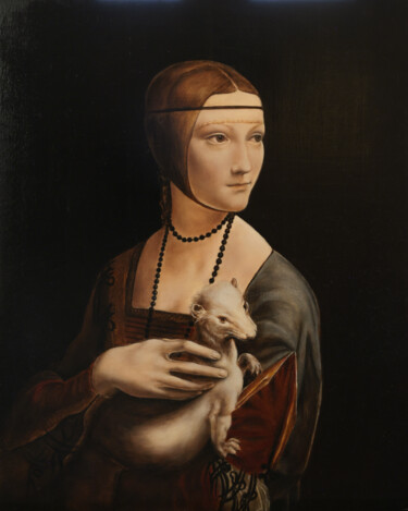 Картина под названием "La Dame à l'hermine…" - Brigitte Rosa, Подлинное произведение искусства, Масло