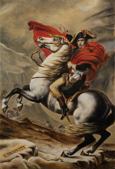 Картина под названием "Napoléon d'après Da…" - Brigitte Rosa, Подлинное произведение искусства, Масло Установлен на Деревянн…