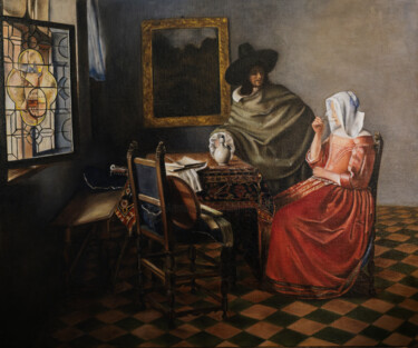Painting titled "Le verre de vin - d…" by Brigitte Rosa, Original Artwork, Oil Mounted on Wood Stretcher frame