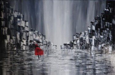 Peinture intitulée "L'inconnue en rouge" par Brigitte.S, Œuvre d'art originale, Acrylique