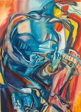 Painting titled "Guitariste bleu" by Brigitte Simon, Original Artwork