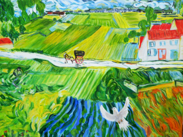 Peinture intitulée "Van Gogh  - Paysage…" par Brigitte Soret, Œuvre d'art originale, Autre