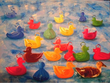 Peinture intitulée "Pêche aux canards" par Brigitte Soret, Œuvre d'art originale, Acrylique