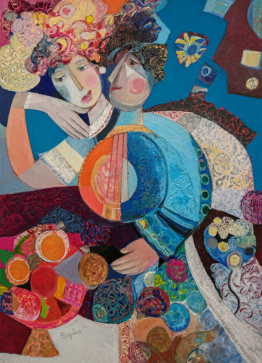 Schilderij getiteld "Jour de fête" door Brigitte Szpiro, Origineel Kunstwerk, Acryl