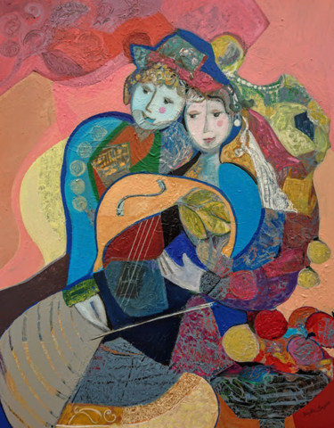 Schilderij getiteld "Musique en cœur" door Brigitte Szpiro, Origineel Kunstwerk, Acryl