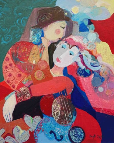 Painting titled "Le baiser" by Brigitte Szpiro, Original Artwork, Acrylic