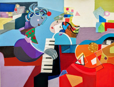 Schilderij getiteld "Piano à 4 mains" door Brigitte Szpiro, Origineel Kunstwerk, Acryl