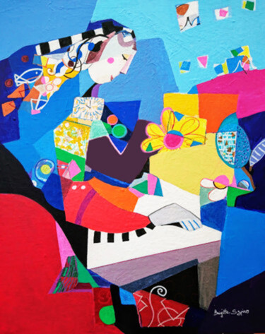 Painting titled "Improvisation au pi…" by Brigitte Szpiro, Original Artwork, Acrylic