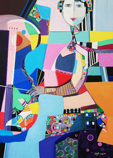Painting titled "Le violoncelle et l…" by Brigitte Szpiro, Original Artwork, Acrylic