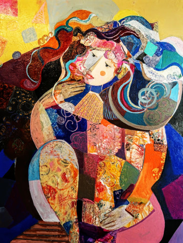 Peinture intitulée "Femme sur un banc" par Brigitte Szpiro, Œuvre d'art originale, Acrylique