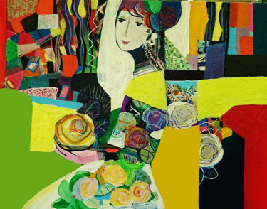Painting titled "Une rose jaune" by Brigitte Szpiro, Original Artwork, Acrylic
