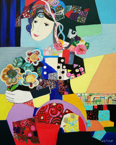 Malerei mit dem Titel "Bouquet de fleurs" von Brigitte Szpiro, Original-Kunstwerk, Acryl