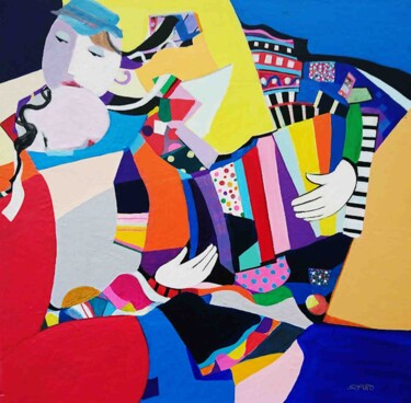 Peinture intitulée "L'accordéoniste" par Brigitte Szpiro, Œuvre d'art originale, Acrylique