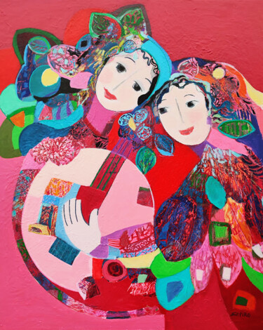 Ζωγραφική με τίτλο "Musique au Coeur" από Brigitte Szpiro, Αυθεντικά έργα τέχνης, Ακρυλικό