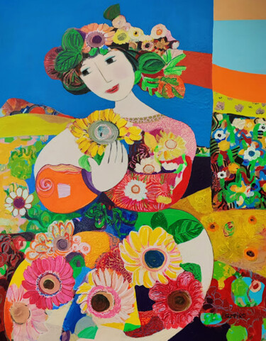 「La femme aux fleurs」というタイトルの絵画 Brigitte Szpiroによって, オリジナルのアートワーク, アクリル