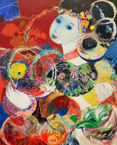 Pittura intitolato "Un soleil" da Brigitte Szpiro, Opera d'arte originale, Olio