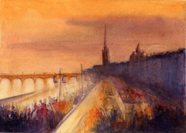 Malerei mit dem Titel "Bordeaux matinal au…" von Brigitte Tarrats (Tarrats), Original-Kunstwerk, Aquarell