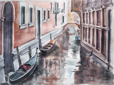 Painting titled "Canal à Venise" by Brigitte Tarrats (Tarrats), Original Artwork, Watercolor