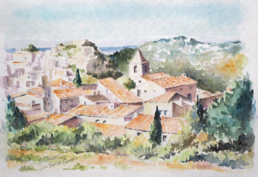 Peinture intitulée "Les Baux de Provence" par Brigitte Tarrats (Tarrats), Œuvre d'art originale, Aquarelle