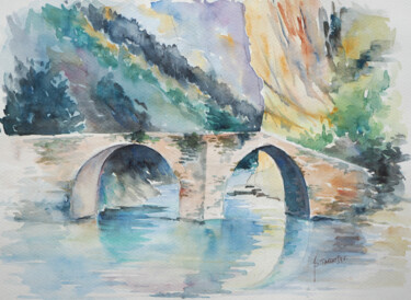 Pintura titulada "Le Pont de Villacan…" por Brigitte Tarrats (Tarrats), Obra de arte original, Acuarela