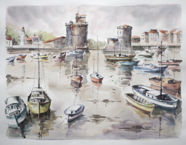 Painting titled "La Rochelle" by Brigitte Tarrats (Tarrats), Original Artwork, Watercolor