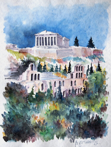 Painting titled "Acropolis" by Brigitte Tarrats (Tarrats), Original Artwork, Watercolor