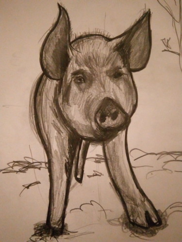 Drawing titled "Pig save" by Brigitte Vegan, Original Artwork, Pencil