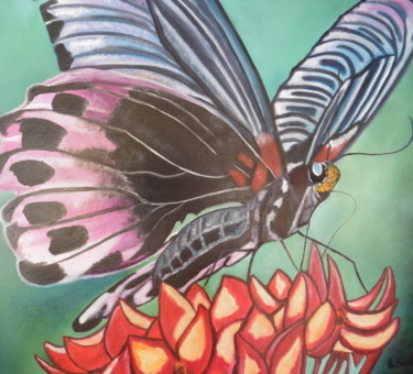 Картина под названием "Le papillon" - Brigitte Bodo, Подлинное произведение искусства, Масло