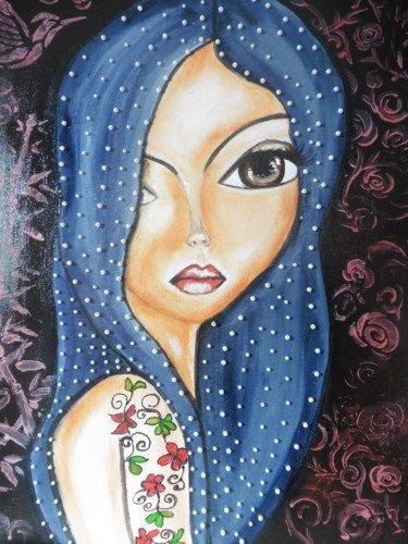 Malerei mit dem Titel "La fille aux perles" von Brigitte Bodo, Original-Kunstwerk, Öl Auf Keilrahmen aus Holz montiert