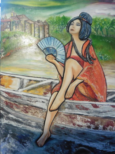 Painting titled "Ma rêveuse" by Brigitte Bodo, Original Artwork, Oil Mounted on Wood Stretcher frame